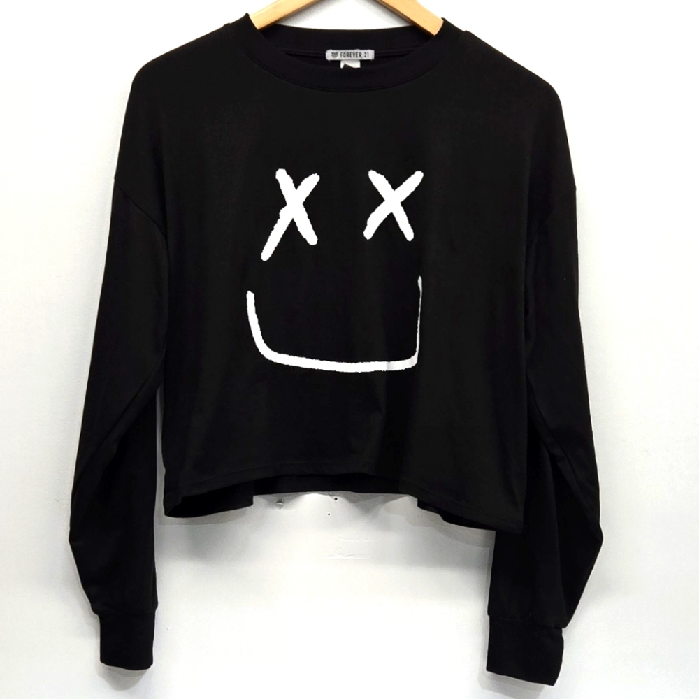 Women's Forever 21 Black Long Sleeve Crop Top